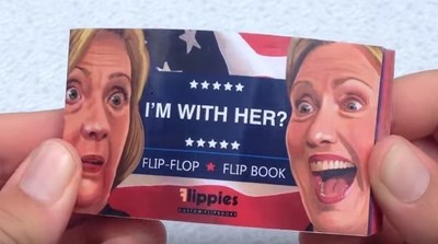 The two most unpopular candidates in U.S. Presidential history have been commemorated in a thumb-powered flip book entitled "Tough Decision 2016," created by Flippies Custom Flip Books.