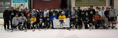 Injured veterans were provided with hockey equipment and uniforms so they could participate in a hockey basics workshop. Participants ran the gamut of experience levels.