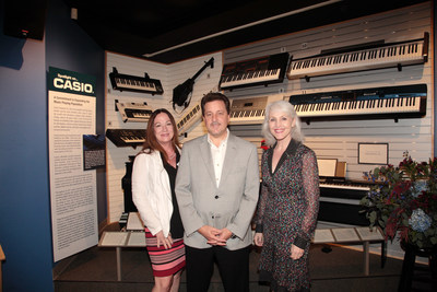 From left: Sandra Jordan, Education Consultant; Stephen Schmidt, Vice President of Casio's Electronic Musical Instruments Division; and Carolyn Grant, Executive Director of MoMM, attend the debut of the Spotlight on Casio display at NAMM's Museum of Making Music (MoMM). (Photo Credit: Tim Whitehouse)