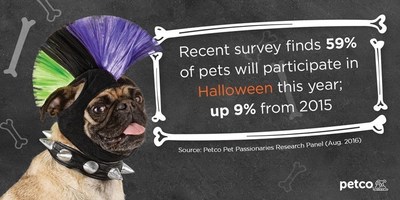 According to a recent Petco survey*, 59 percent of pet parents say their pet will participate in Halloween this year, a 9 percent increase from 2015