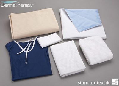 With two U.S. patents (US 7,816,288 and US 8,283,267) and two pending patents, the DermaTherapy(R) system is comprised of a pillowcase, top flat sheet, bottom fitted sheet and underpad, all developed in partnership between Standard Textile Co., Inc. and Precision Fabrics Group. DermaTherapy is a registered trademark of Precision Fabrics Group, Inc.