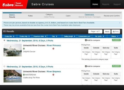 Sabre-connected agents can access Uniworld Cruises' inventory real-time