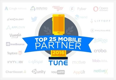 Mobvista ranked TUNE TOP 25 Global Advertising Partner 2016, as China's only ad platform selected