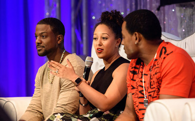 L-R: Actor Lance Gross, "The Real" talk show co-host Tamera Mowry-Housley, and actor Lamman Rucker participate in a panel discussion March 5, 2016 during Disney's Dreamers Academy with Steve Harvey and Essence Magazine at Epcot in Lake Buena Vista, Fla. The ninth annual event March 3-6, 2016, is a career-inspiration program for distinguished high school students from across the U.S. (Todd Anderson, photographer)
