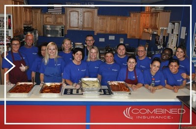 Combined Insurance volunteers served meals to more than 350 military personnel and their families at the USO Great Lakes Center on Naval Station Great Lakes, Ill.