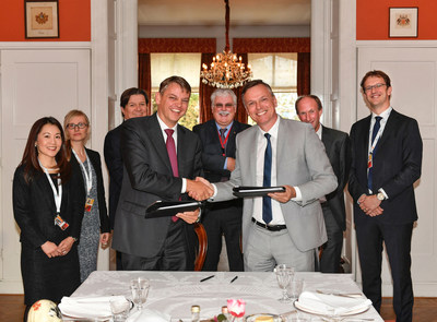 Carnival Corporation signed a framework agreement with Shell Western LNG B.V. to be its  supplier of marine liquefied natural gas (LNG) to power the world's first fully LNG-powered cruise ships. Several Carnival Corporation and Shell representatives gathered for the signing including Lauran Wetemans, Shell's General Manager Downstream LNG (front left), and Michael Thamm, CEO of Carnival's Costa Group (front right).