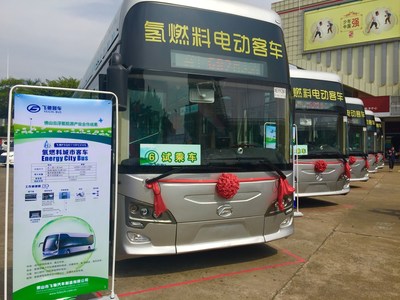 A portion of the new Foshan fuel cell bus fleet