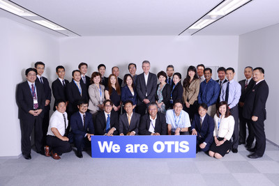 Nippon Otis Elevator Company and Schindler Elevator K.K. announced that Nippon Otis has completed the acquisition of the elevator and escalator service business of Schindler in Japan. Pictured are executives of Nippon Otis and the new Otis Elevator Service Company.