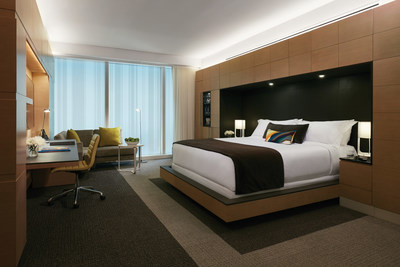 MGM National Harbor's 308 rooms and suites range in size from 400 to 3,210 square feet and draw inspiration from forest and water elements native to Maryland while incorporating vistas of the surrounding landscape.