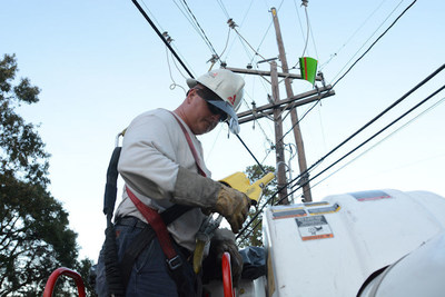 Georgia Power lineman works to restore power to coastal Georgia following Hurricane Matthew.