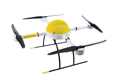 microdrones and Delair-Tech will offer surveyors proven aerial mapping solutions to make their work easier. Pictured is a microdrones md4-1000 colored in yellow, to commemorate the new partnership.