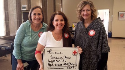 In the aftermath of Hurricane Matthew, three women join together to roll up a sleeve at an American Red Cross blood drive in Minnesota to help patients in need. The Red Cross has a national blood inventory and can move blood products wherever they are needed including storm affected areas in the Southeast where dozens of blood drives have been cancelled.