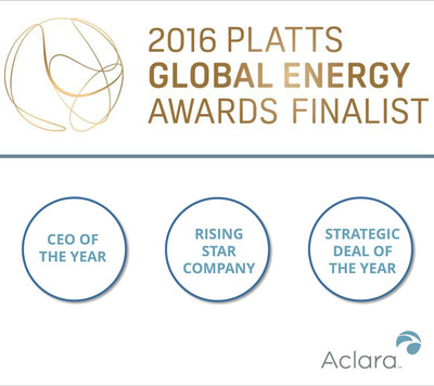 Smart Infrastructure firm Aclara Technologies LLC was named a finalist for the prestigious 2016 Platts Global Energy Awards, an annual program recognizing exemplary industry leadership, in three categories: CEO of the Year, Rising Star Award-Company and Strategic Deal of the Year. Winners will be recognized December 8 at a gala in New York City.