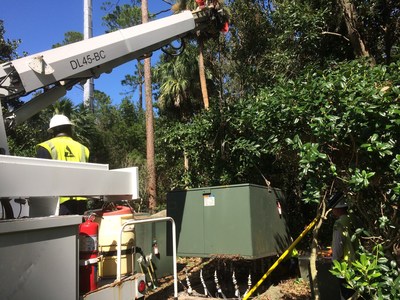 Crews work to restore power in Coastal Georgia following Hurricane Matthew. Georgia Power announced Thursday that it had restored power to more than 99 percent of customers impacted by the storm.
