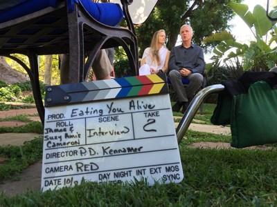 Suzy Amis Cameron & James Cameron during on the set of "Eating You Alive"