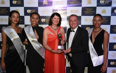 Ms. Margaret A. Benua, Chair of the Board, Miami Beach Visitor and Convention Authority and Chris Frost, Vice President, World Travel Awards at the 2016 Caribbean & North America Gala Ceremony (Photo Credit: World Travel Awards)