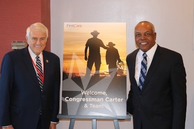 Rep. Carter (left) and FirstCare President and CEO Darnell Dent (right) at FirstCare's corporate headquarters.