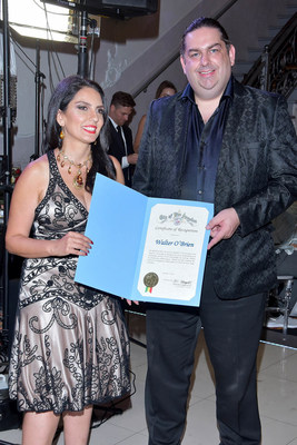 Scorpion Computer Services, Inc. founder and CEO Walter O'Brien with Samira Kazemeni at City of Los Angeles red carpet and award-banquet ceremony.