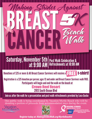 Making Strides Against Breast Cancer Beach Walk is set for November 5 in Myrtle Beach, SC.