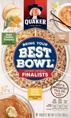 QUAKER(R) REVEALS THE THREE FINALIST FLAVORS IN FIRST-EVER BRING YOUR BEST BOWL(TM) CONTEST TO WRAP UP "OATOBER" CELEBRATION