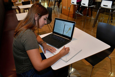 George Washington University junior Erin Green uses Pearson immersive learning products for coursework on the university's campus on Friday, October 21, 2016. Pearson recently announced a partnership with IBM to make Watson's cognitive capabilities available to millions of college students and professors.