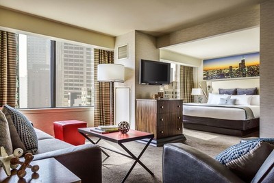 A peak inside one of the spacious rooms at the new Cambria Chicago Magnificent Mile