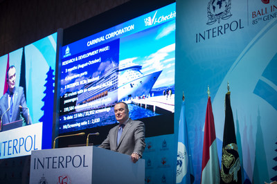 Mick O'Connell, director of operational support and analysis for INTERPOL, presents at INTERPOL's General Assembly where Carnival Corporation was announced as the first maritime company to partner with the organization for advanced security screening across its global operations. Carnival Corporation received approval at the Assembly to integrate its global passenger check-in process with INTERPOL's I-Checkit system.
