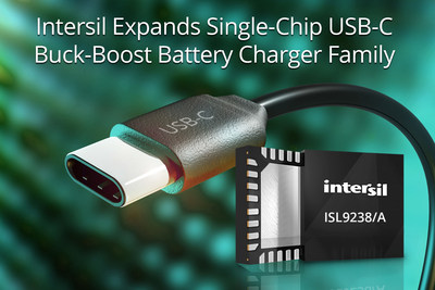 Intersil's single-chip ISL9238 and ISL9238A buck-boost battery chargers add 5V-20V reverse boost for USB On-The-Go charging of smartphones, headphones and more.