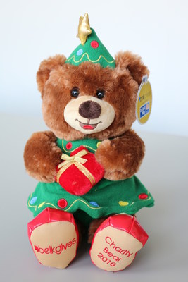The 2016 Belk Charity Bear was designed by a 9-year-old girl at last year's Belk SantaFest event. Charity Bear is available on belk.com and in most stores.