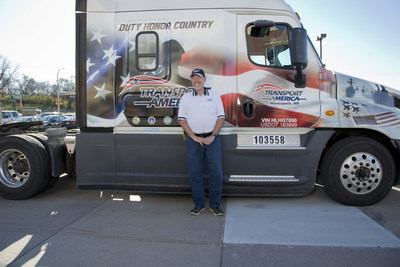Transport America recognizes one of their drivers and military veteran, Robert Harp, on Veteran's Day with a custom military truck wrap. Robert was in the Army Airborne having two years of active duty and 25 years in the reserves. Robert has been a driver with Transport America since 1998.