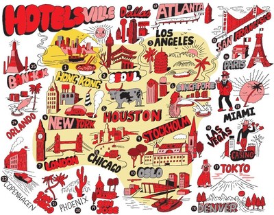 Introducing Hotelsville ... Celebrated international artist Jeremyville captures the top 25 cities that are home to the world's savviest travelers, who have booked the most free Hotels.com Rewards nights.