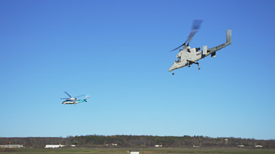 During this demonstration, the optionally piloted Kaman K-MAX(TM) and the Sikorsky Autonomy Research Aircraft (SARA) engaged in collaborative firefighting and search-and-rescue with the Indago quadrotor and Desert Hawk III fixed wing unmanned aircraft system (UAS) providing information, surveillance and reconnaissance. Photo courtesy Lockheed Martin.