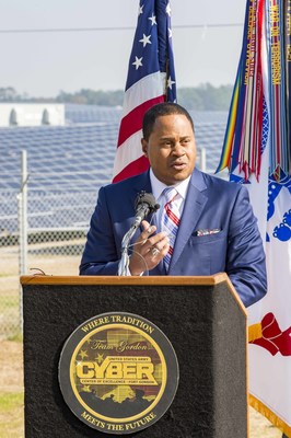 Georgia Power's Kenny Coleman highlights the importance of new renewable energy to the company, customers and the community during a special event to dedicate a new 30 MW solar facility at Fort Gordon near Augusta, Ga.
