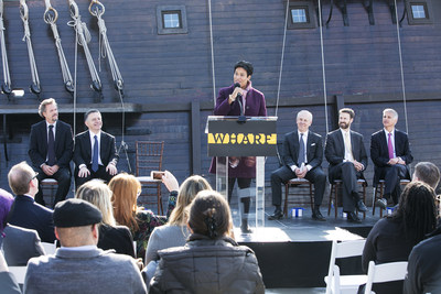The Wharf Press Conference on Transit Pier: (L to R) Kenneth Svendsen: CEO at Entertainment Cruises, Amer Hammour: Chairman of Madison Marquette, Mayor Muriel Bowser: District of Columbia, Monty Hoffman: Founder and CEO of PN Hoffman, Charles Allen: Councilmember, Chris Nassetta: CEO of Hilton Worldwide