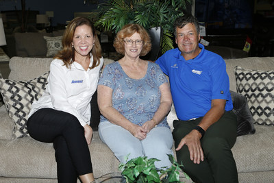 IMAGE DISTRIBUTED FOR AARON'S INC - (L - R) Andrea Freeman, Vice President of Marketing at Aaron's, Beth Chancey, winner of the Michael Waltrip Family Vacation Sweepstakes, and Michael Waltrip, racing legend, seen at an Aaron's store on Saturday, Nov. 19, 2016, in Miami. Beth Chancey, her husband and two friends enjoyed a shopping spree at Aaron's as part of her winning weekend getaway in Miami. (Joel Auerbach/AP Images for Aaron's, Inc.)