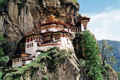 Travelers visit the "Tiger's Nest" Monastery in Parom, Bhutan as part of Overseas Adventure Travel's "India's Sikkim & Bhutan: Hidden Kingdoms of the Himalayas"--one of five new small group adventures to Asia in 2017.