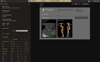 Illumeo with adaptive intelligence offers a radically new approach to how radiologists see clinical information, enabling them to provide an even more critical contribution to patient care. Through its Data Analytics Engine, the software automatically provides the radiologist with the most relevant case-related information in one single view. This holistic 'Patient Briefing' includes the patient problem list*, laboratory results, prior radiology reports, imaging orders or scanned documents obtained from health information systems like the Electronic Medical Record (EMR) or Radiology Information Systems (RIS).*Work in progress. Not available for sale in the U.S.A.