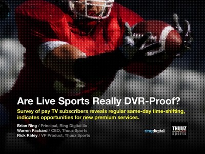 Thuuz Sports and Ring Digital llc conducted a groundbreaking survey on Sports DVR Usage. The results are published in an eBook available as a free download.