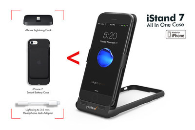 iStand7, as the name suggests, comprises a handy desktop stand for your phone as well as an additional rechargeable 3000mAh powerbank which extends your battery life by a third and the case also includes an optional 3.5mm headphone adapter and MFi wireless charging.