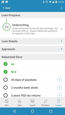 Preview of a loan originator view of one of their loans within the native, secure, platform. Loan Officers utilize this fintech service to manage their loans, improve efficiency, and connect with borrowers more quickly. Borrowers have a similar view within their apps to communicate during the mortgage application process.