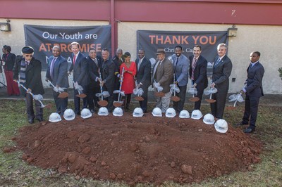 Atlanta Mayor Kasim Reed and Georgia Power leadership, along with representatives from the Atlanta Police Foundation, Atlanta law enforcement and other contributors break ground on the At-Promise Youth Center.
